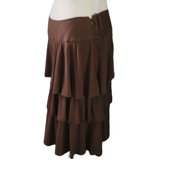Jonathan Martin Vintage 80's Ruffle Tiered Brown Skirt Size M - Picture 4 of 8